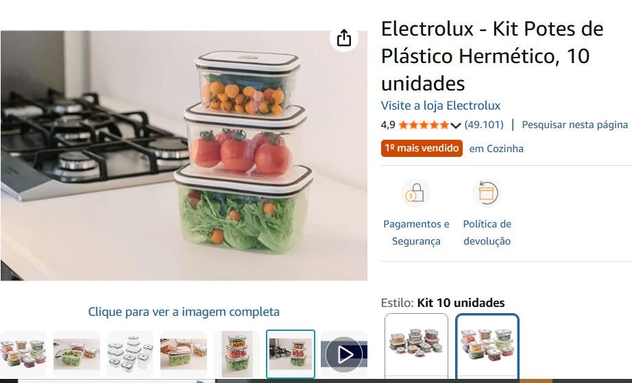 O Segredo das Cozinhas de Luxo na Amazon por um Preço Inacreditável imagem de propaganda de potes hermético kit 3 potes em cima de uma bancada branca ao lado de um fogão cooktop