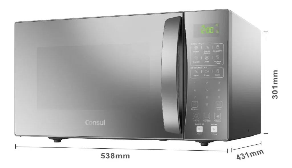 Review!: Qual o Micro-ondas Ideal para sua Cozinha? imagem de um mico-ondas consul e suas medidas