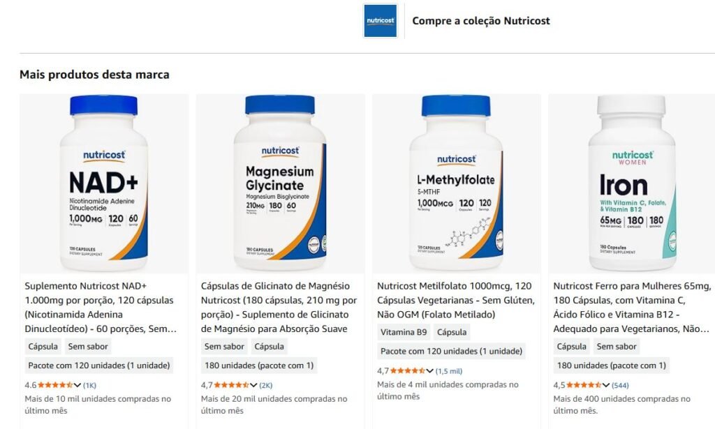 Discover popular Nutricost supplements on Amazon, including creatine, protein powders, amino acids, and vitamins. Explore the full product collection.